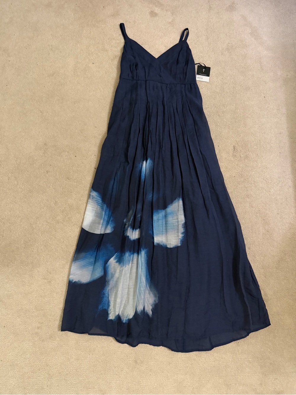 Navy Floral Dip-Dye Maxi Dress with V-Neck